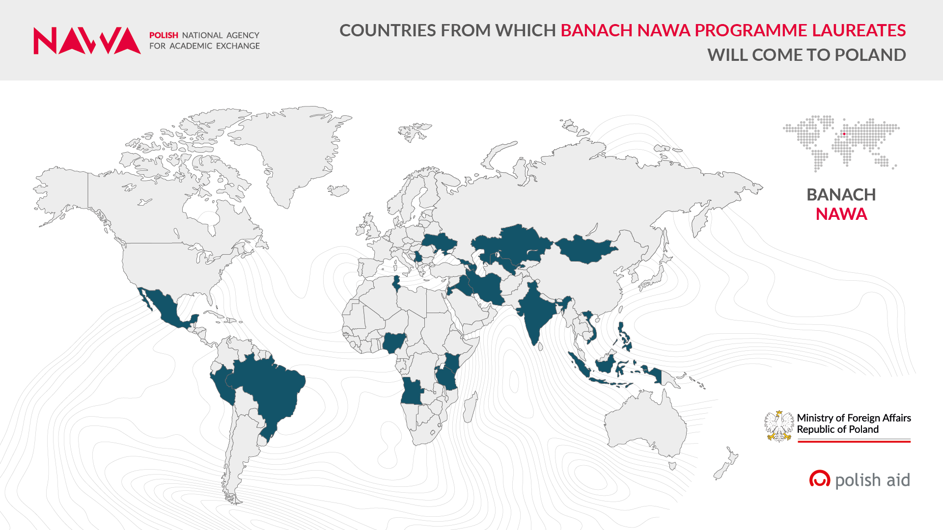 Countries from which Banach NAWA Programme laureates will come to Poland